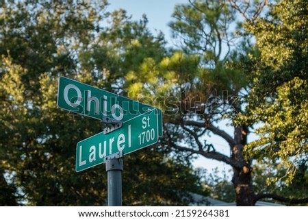 Sign at iconic and historic Laurel Park neighborhood in Sarasota Florida. Use of selective focus and intentional background blur.