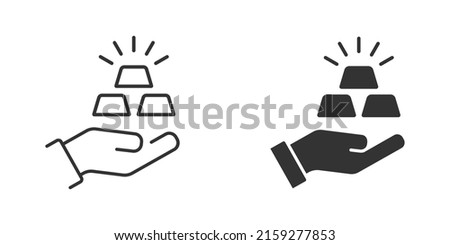 Gold bars in hand icon. Business Finance symbol. Trading icon. Flat vector illustration.