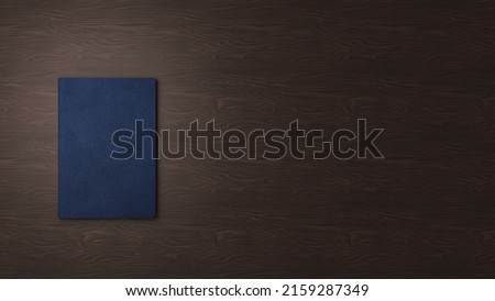 Blue passport, empty of country badges or texts, on a wooden background ,Passport Mockup 