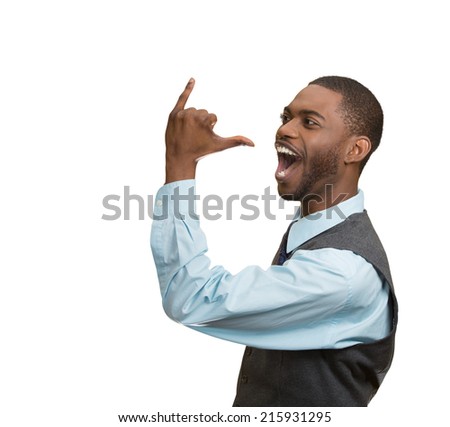 Portrait happy silly goofy man gesturing with hand thumb to go out Party get drunk, hammered, wasted, isolated white background. Positive human emotion Facial Expression feeling, sign, Body Language