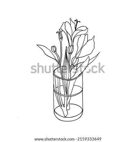 Bouquet of alstroemeria in a vase. Vector sketch of garden flowers in doodle style. Royalty-Free Stock Photo #2159333649