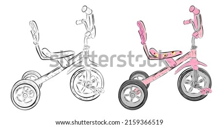 Vector Hand Draw Sketch Set 2 Tricycle, Isolated on White
