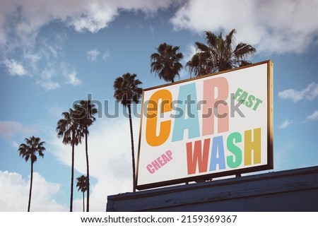 Vintage retro car wash sign with palm trees