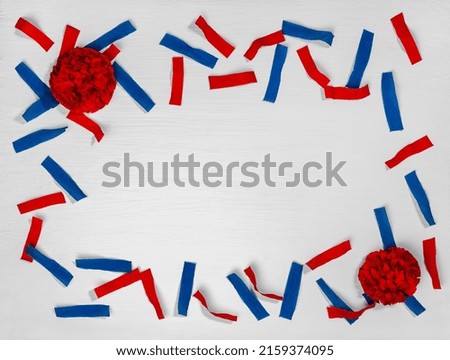 Festive background with confetti in the colors of flag USA, France, Russia. Independence Day, national patriotic holiday
