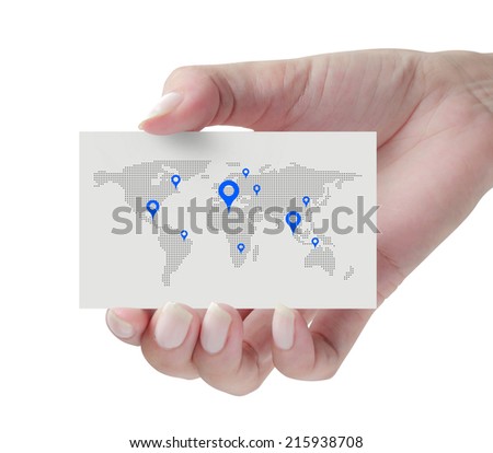 Hand holding world map card