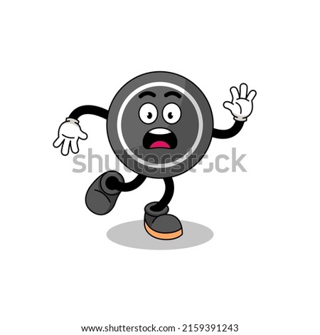 slipping hockey puck mascot illustration , character design