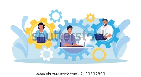 Global outsourcing, freelance. Teamwork and project delegation. Employee work from home remotely. People with different skills connecting together online and working on the same project, remote work Royalty-Free Stock Photo #2159392899