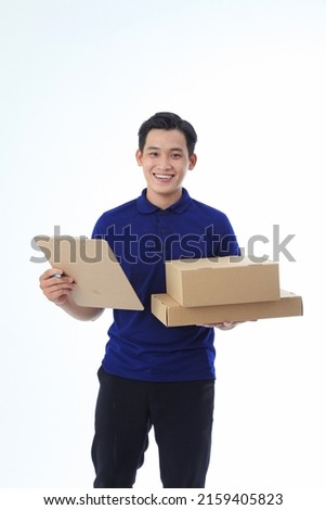 Asian young handsome man in collar shirt isolated on white background with hand gesture and face expression
