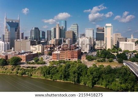 Downtown Nashville Tennessee. Nashville is the capital of the U.S. state of Tennessee and home to Vanderbilt University. Legendary country music venues include the Grand Ole Opry House, home of the fa Royalty-Free Stock Photo #2159418275