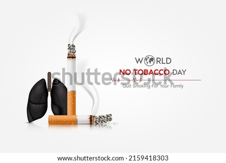 World No Tobacco Day. Heart bit line and cigarette. Dangers of smoking. Smoking effect on lung with people around and family. 3D vector Illustration.