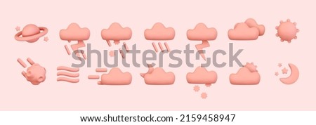 Icon set cloud weather. Realistic 3d symbol design. Vector illustration