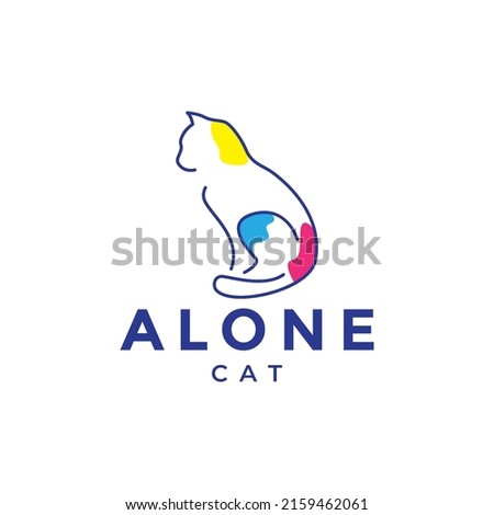 line art abstract cat sit logo design, vector graphic symbol icon illustration creative idea