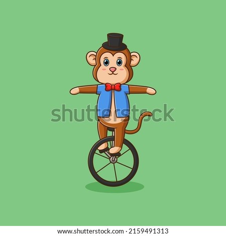 Cute monkey circus riding a bicycle. Vector illustration