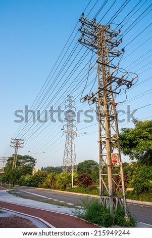 Transmission electrical power poles in town