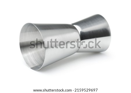 Stainless steel double side cocktail jigger isolated on white Royalty-Free Stock Photo #2159529697