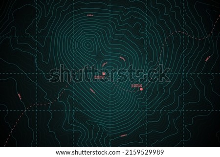 Modern Detailed Digital UI Topographic Map Vector Abstract Turquoise Background. Geographic Topology Structure With Depth Route And Coordinates Conceptual Cartographic Illustration Royalty-Free Stock Photo #2159529989