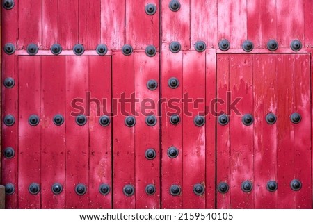 Detail form an ancient church door with circle metal decorations