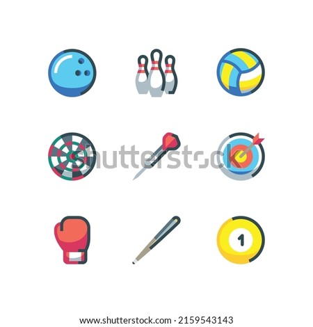 Bowling and pool icon set with ball and dart icons