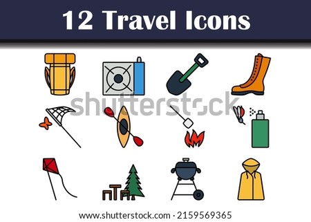 Travel Icon Set. Editable Bold Outline With Color Fill Design. Vector Illustration.
