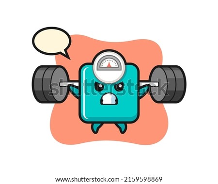 weight scale mascot cartoon with a barbell , cute style design for t shirt, sticker, logo element