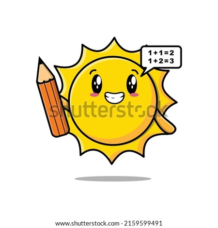 Sun cute cartoon clever student with pencil style design