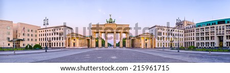 Brandenburg Gate in panoramic view - Berlin, Germany Royalty-Free Stock Photo #215961715