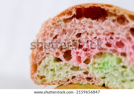 Rainbow Long John buns bread with copy space for text	
