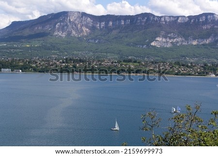 Mountain water panoramic view of lac Bourget Savoie region France