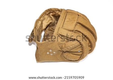 Fabric protective cap of a military tank crew on a white background.
