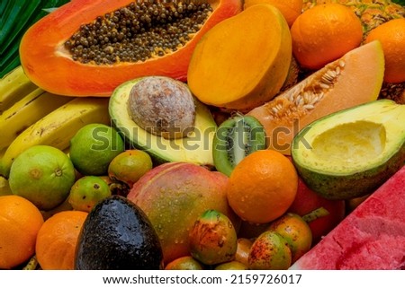 Group of fresh and healthy tropical fruits - Stock photo