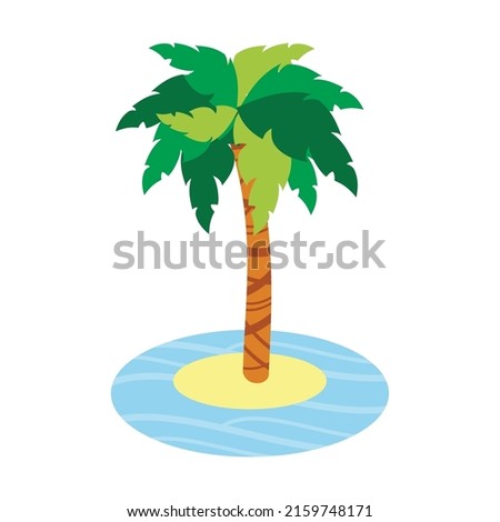 Palm tree on small island isolated on white background, landscape vector illustration with palm tree, for video game or cartoon