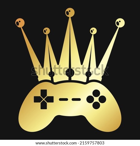 Joystick and golden crown. Golden symbol for the royal game