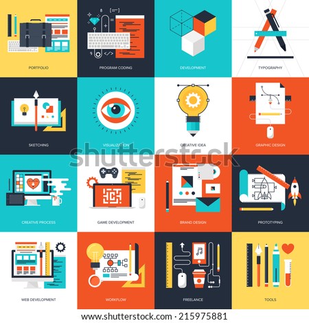 Abstract flat vector illustration of design and development concepts. Elements for mobile and web applications. Royalty-Free Stock Photo #215975881