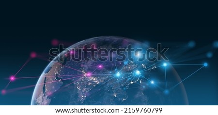 earth and network of internet satellite for telecom,globe data cloud storage of 5g, global networking of social data communication ,Elements of this image furnished by NASA
