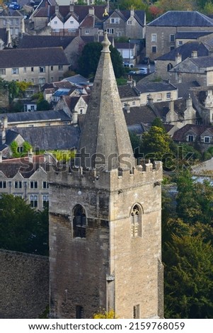Scenic view of a church steeple in beautiful town - namely the historic town of Bradford on Avon in Wiltshire England