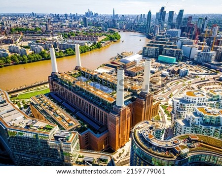 Aerial view of Battersea Power Station in London, UK Royalty-Free Stock Photo #2159779061