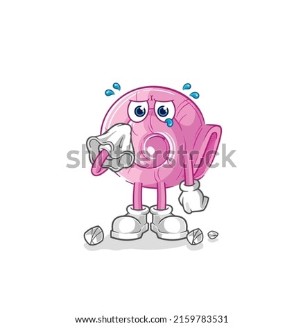 the shell cry with a tissue. cartoon mascot vector