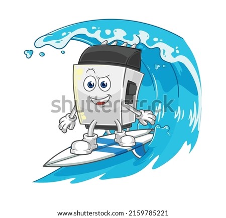 the hair clipper surfing character. cartoon mascot vector