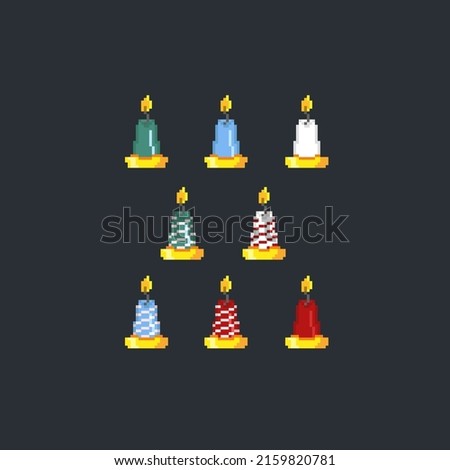 candle set with different color in pixel art style