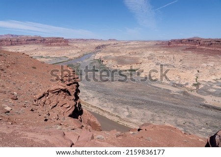 View of Drought on the Colorado River at Lake Powell Due to Climate Change Royalty-Free Stock Photo #2159836177