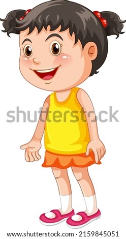 Cute girl wearing yellow shirt cartoon character illustration