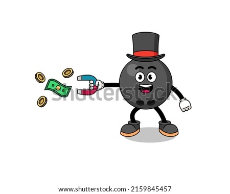 Character Illustration of bowling ball catching money with a magnet , character design