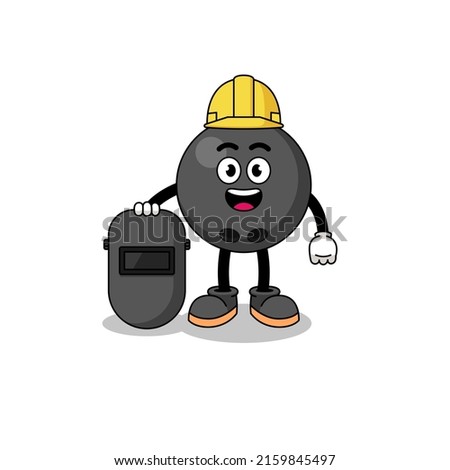 Mascot of bowling ball as a welder , character design