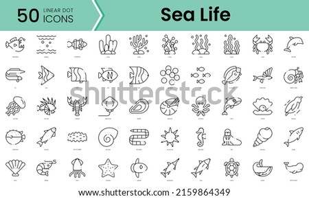 Set of sea life icons. Line art style icons bundle. vector illustration Royalty-Free Stock Photo #2159864349