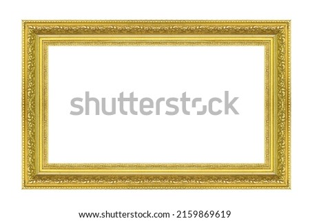 golden wooden photo frame isolated on white background
