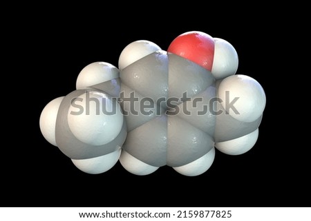 Carvacrol molecule, 3D illustration. Naturally occurring organic compound found in the thyme and oregano oil, has antiseptic properties, is used as food flavoring and preservatives