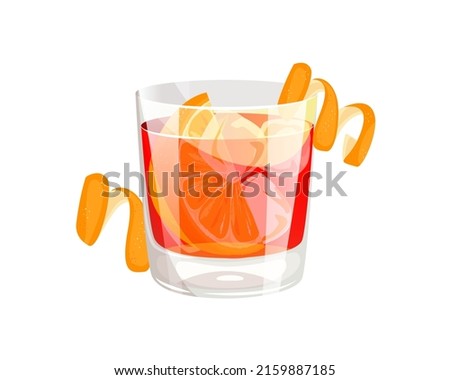 Negroni cocktail.Classic alcoholic drink with orange and ice in a glass glass. Royalty-Free Stock Photo #2159887185
