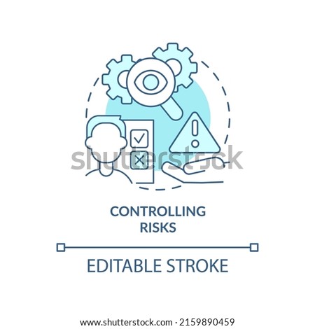 Controlling risks turquoise concept icon. Risk management process abstract idea thin line illustration. Hazard assessment. Isolated outline drawing. Editable stroke. Arial, Myriad Pro-Bold fonts used
