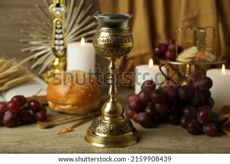 Concept or composition of Eucharist with different accessories