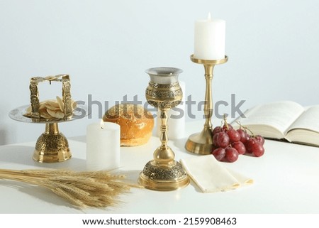 Concept or composition of Eucharist with different accessories